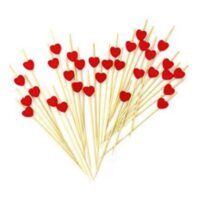 50 Pcs Red Heart Bamboo Fruit Cocktail Picks