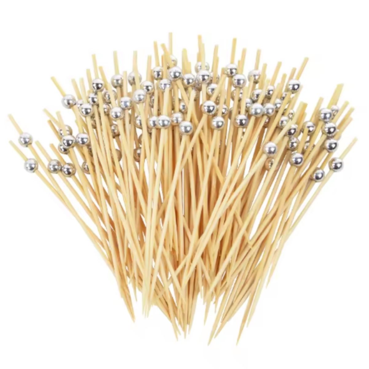 50 Pcs Silver Pearl Bamboo Fruit Cocktail Picks 50 Pcs Silver Pearl Bamboo Fruit Cocktail Picks