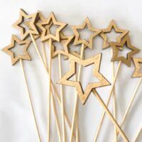 Gold Wooden Star Cocktail Picks (50 Pcs) Disposable Bamboo Fruit Skewers