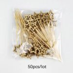 Gold Wooden Star Cocktail Picks (50 Pcs) Disposable Bamboo Fruit Skewers2