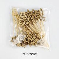 Gold Wooden Star Cocktail Picks (50 Pcs) Disposable Bamboo Fruit Skewers2