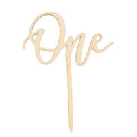 Wooden Script One Cake Topper for First Birthday Decoration