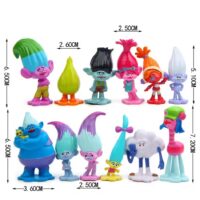 12 Pcs Trolls Movie Character Action Figure Set Poppy, Branch & Friends PVC Mini Figurines for Cake Toppers, Birthday Party Supplies & Decorations