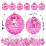 26 Pcs Set Pink Disco Ball Cake Topper2