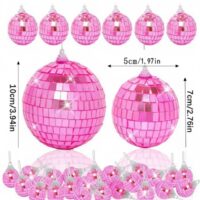26 Pcs Set Pink Disco Ball Cake Topper2