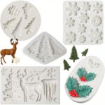 5pcs Christmas Mold Set 3D Snowflake, Christmas Tree, Reindeer, Holly Leaf