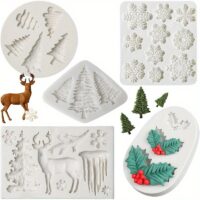 5pcs Christmas Mold Set 3D Snowflake, Christmas Tree, Reindeer, Holly Leaf