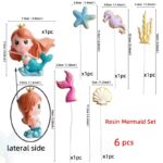 6 Pcs Mermaid Cake Topper Set with Seahorse & Starfish Resin Under the Sea Birthday Decoration2