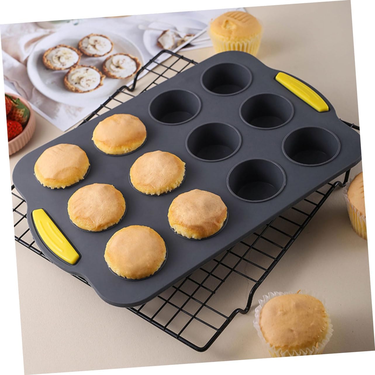 9 Cup Silicone Muffin Pan with Handles Non Stick Cupcake Baking Tray 9 Cup Silicone Muffin Pan with Handles Non Stick Cupcake Baking Tray