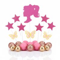 Pink Glitter Cake Topper Set Silhouette, Star, Ball & Butterfly Birthday Party Decoration Supplies