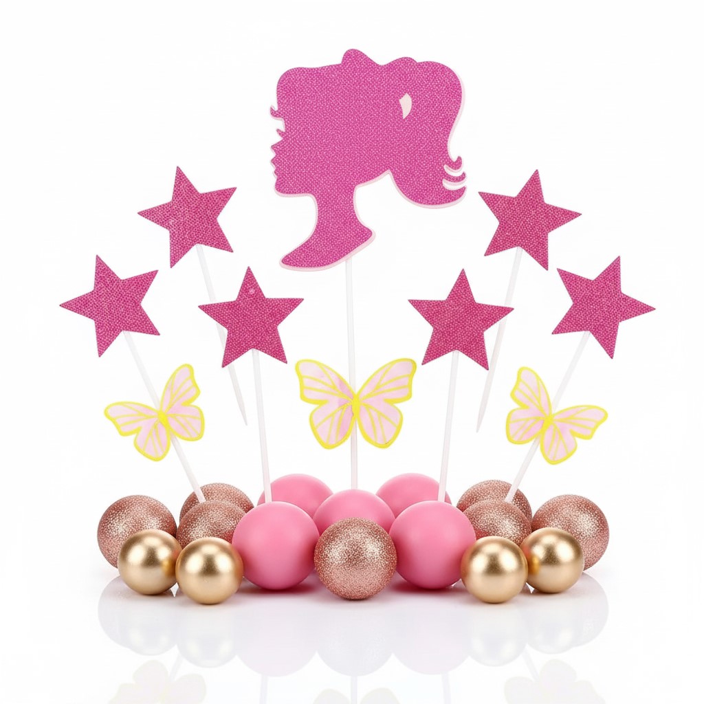 Pink Glitter Cake Topper Set Silhouette, Star, Ball & Butterfly Birthday Party Decoration Supplies Pink Glitter Cake Topper Set Silhouette, Star, Ball & Butterfly Birthday Party Decoration Supplies