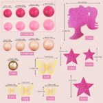 Pink Glitter Cake Topper Set Silhouette, Star, Ball & Butterfly Birthday Party Decoration Supplies2