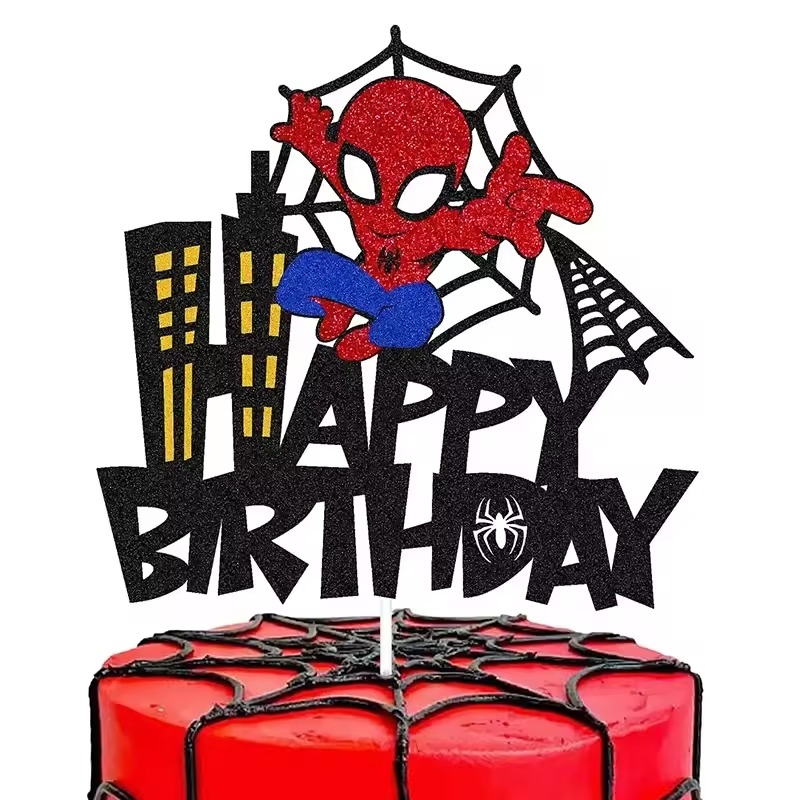 Spider Man Cake Topper Glitter Happy Birthday Party Decoration Supplies 3 Spider Man Cake Topper Glitter Happy Birthday Party Decoration Supplies 3