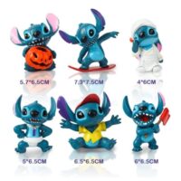 Stitch Action Figure Set 6 PCS Halloween, Surfing, and Sports Outfits Cake Toppers2