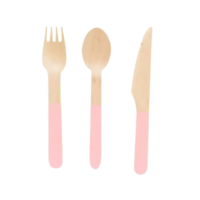 24 Pcs Set Party Disposable Wooden Cutlery Pink