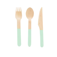24 Pcs Set Party Disposable Wooden Cutlery green