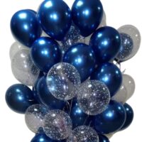 50 Pcs Set Metallic Blue Latex Balloons & Clear Confetti balloons