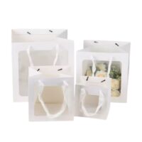 Paper Gift Cake Box Bags with Window & Ribbon Handles