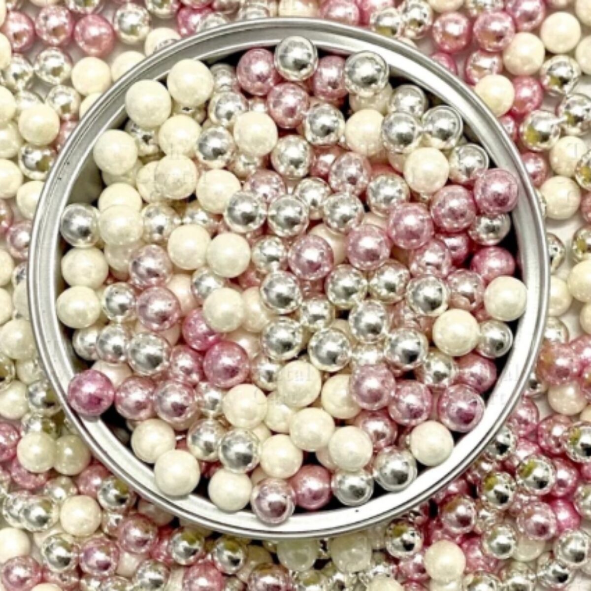 Pink, White & Silver Sugar Pearls Sprinkles 4mm 100g Pink, White & Silver Sugar Pearls Sprinkles 4mm 100g