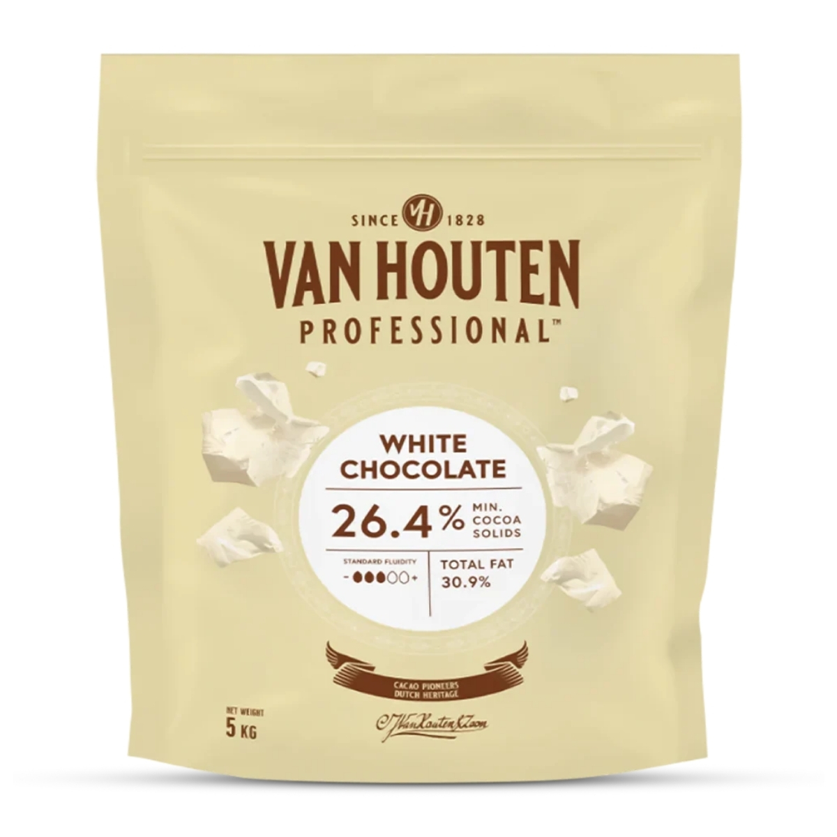 Van Houten White Chocolate Couverture 26.4% Min Cocoa 5kg Van Houten White Chocolate Couverture 26.4% Min Cocoa 5kg