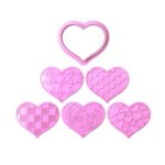 6 Pcs Set Valentine Heart Shape Cookie Fondant Cutters With Stamp