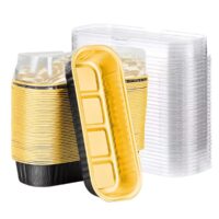 100 Pcs Rectangle Aluminum Mini Loaf Baking Pan with Lid Black