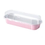 100 Pcs Rectangle Aluminum Mini Loaf Baking Pan with Lid Pink