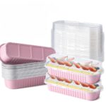 100 Pcs Rectangle Aluminum Mini Loaf Baking Pan with Lid Pink