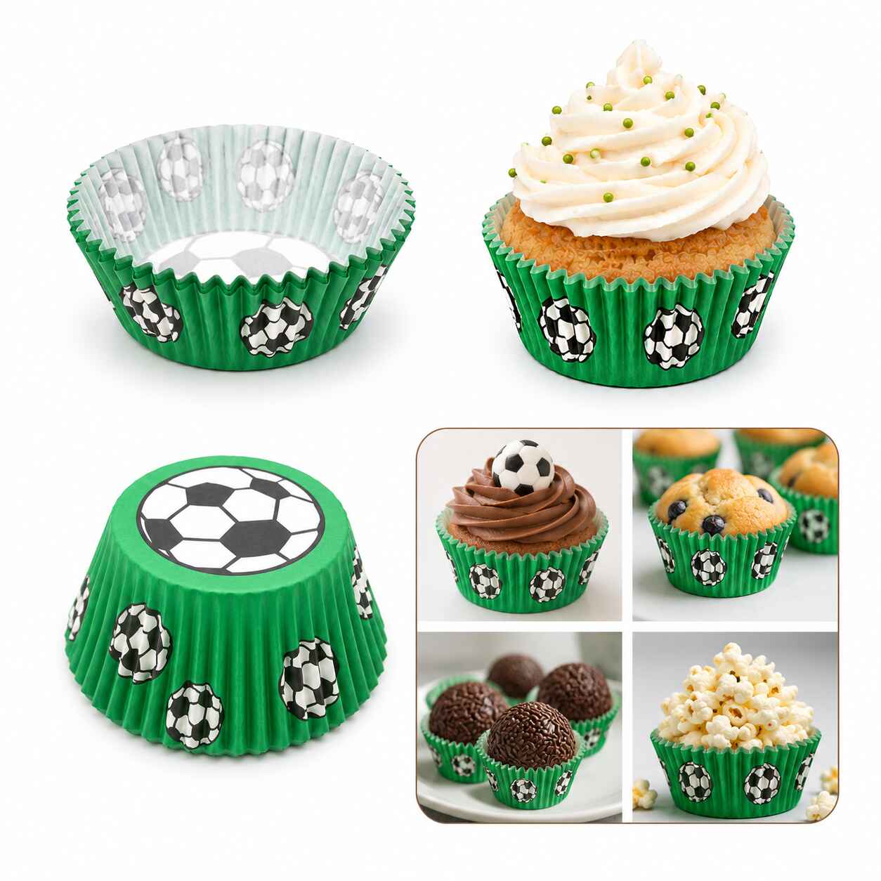 Football Print Cupcake Liners Green Soccer Baking Cups 200 Pieces Football Print Cupcake Liners Green Soccer Baking Cups 200 Pieces