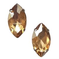 2 Pcs Eye Shape Crystal Gemstone Golden 32x17mm